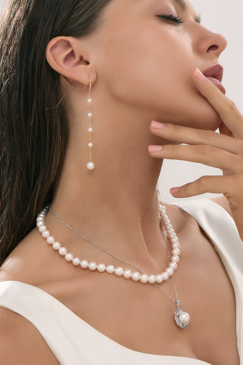 Freshwater Pearl Dangle Cluster Earrings 18K Gold - House Of Pearls